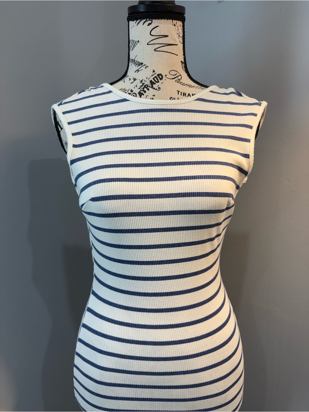 Lulus Backless Blue White Striped Ribbed Knit Midi Dress